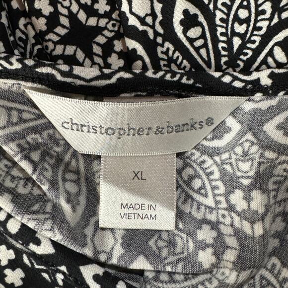 Christopher & Banks X-Large Tunic Top Geometric Long Bell Sleeves Stretch Black - Picture 7 of 9
